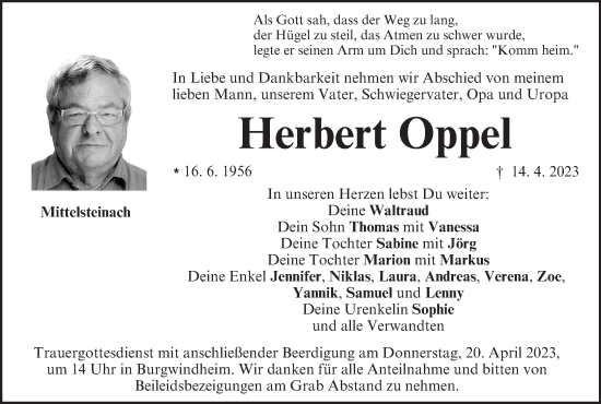 Anzeige von Herbert Oppel von MGO