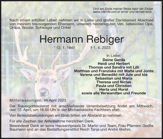 Anzeige von Hermann Rebiger von MGO