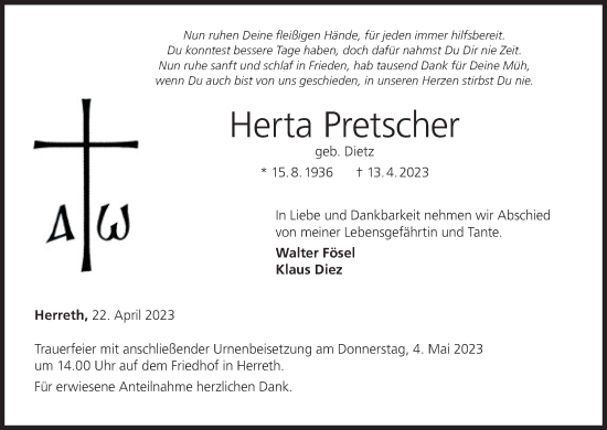 Anzeige von Herta Pretscher von MGO