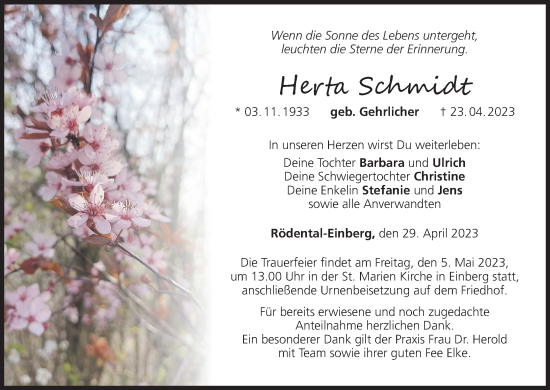 Anzeige von Herta Schmidt von MGO