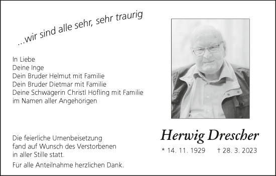 Anzeige von Herwig Drescher von MGO