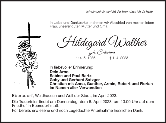 Anzeige von Hildegard Walther von MGO