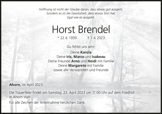 Anzeige von Horst Brendel von MGO