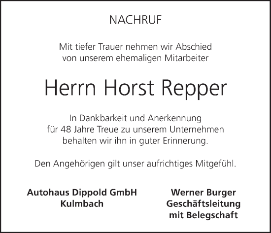 Anzeige von Horst Repper von MGO