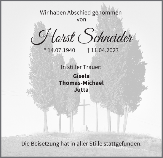 Anzeige von Horst Schneider von MGO