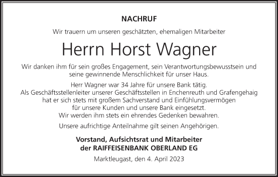 Anzeige von Horst Wagner von MGO