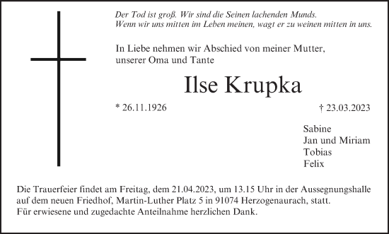 Anzeige von Ilse Krupka von MGO