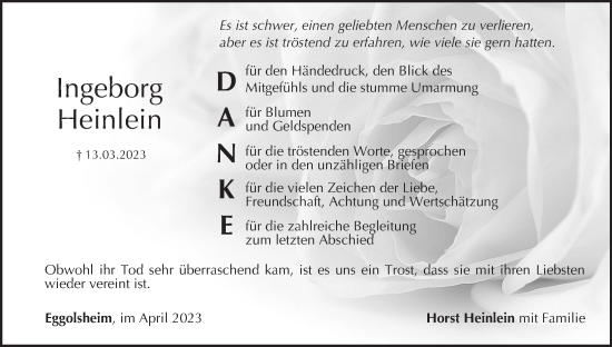 Anzeige von Ingeborg Heinlein von MGO