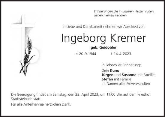 Anzeige von Ingeborg Kremer von MGO