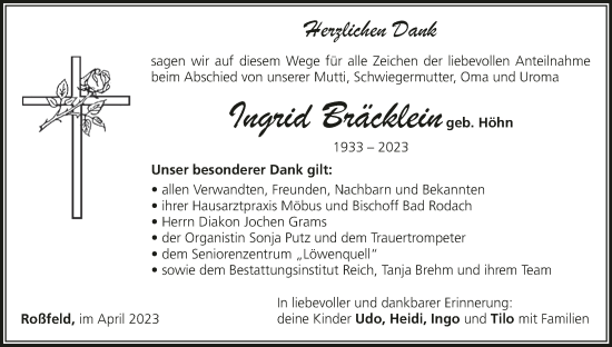 Anzeige von Ingrid Bräcklein von MGO