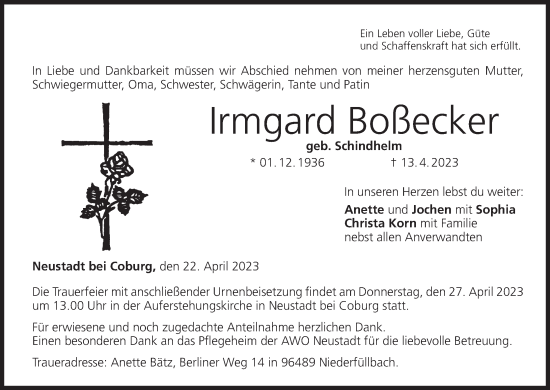 Anzeige von Irmgard Boßecker von MGO