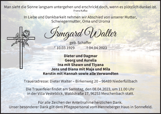 Anzeige von Irmgard Walter von MGO