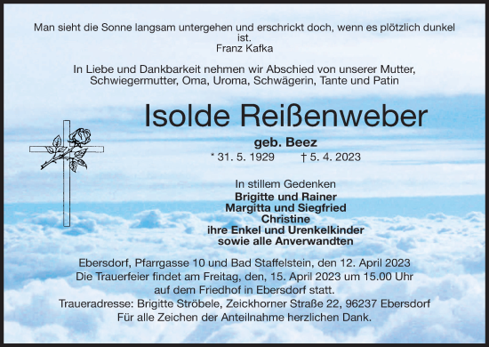 Anzeige von Isolde Reißenweber von MGO