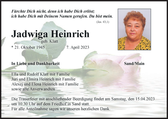 Anzeige von Jadwiga Heinrich von MGO