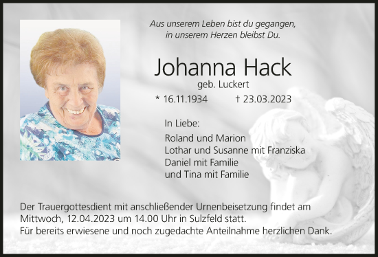Anzeige von Johanna Hack von MGO