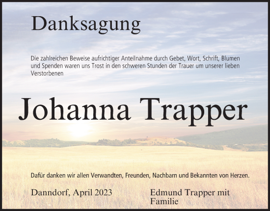 Anzeige von Johanna Trapper von MGO