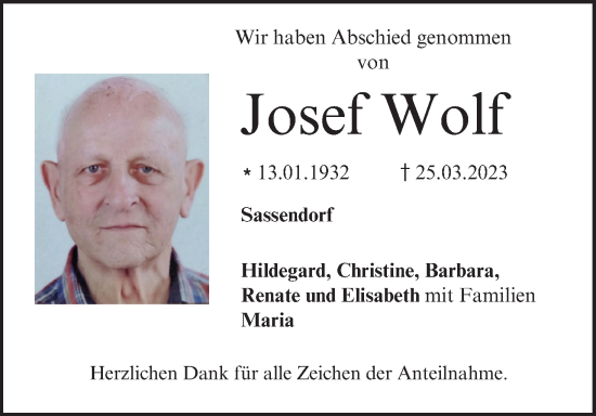 Anzeige von Josef Wolf von MGO