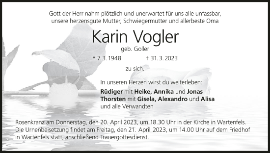 Anzeige von Karin Vogler von MGO