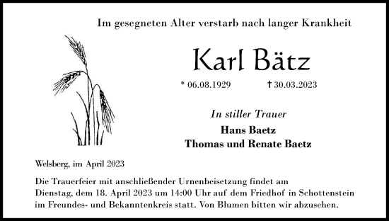 Anzeige von Karl Bätz von MGO
