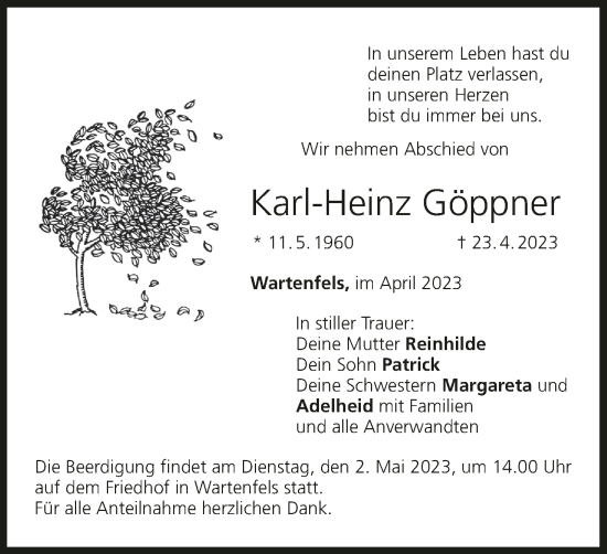 Anzeige von Karl-Heinz Göppner von MGO