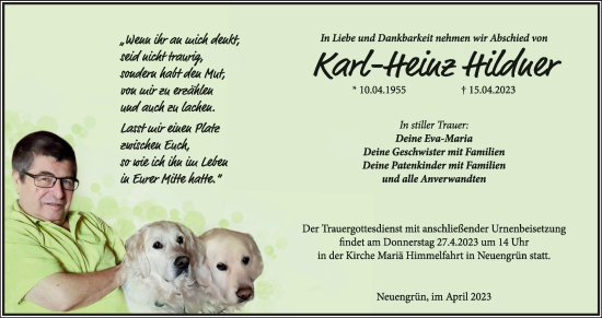 Anzeige von Karl-Heinz Hildner von MGO