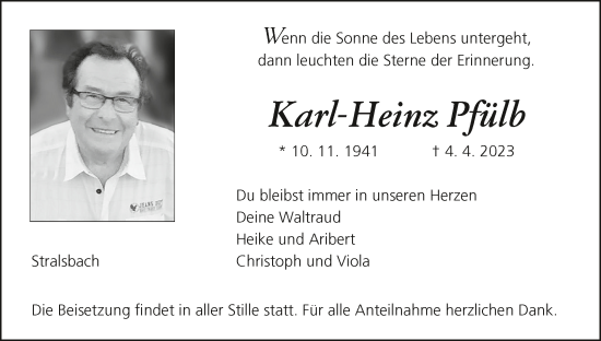Anzeige von Karl-Heinz Pfülb von MGO