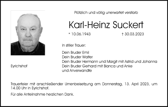 Anzeige von Karl-Heinz Suckert von MGO