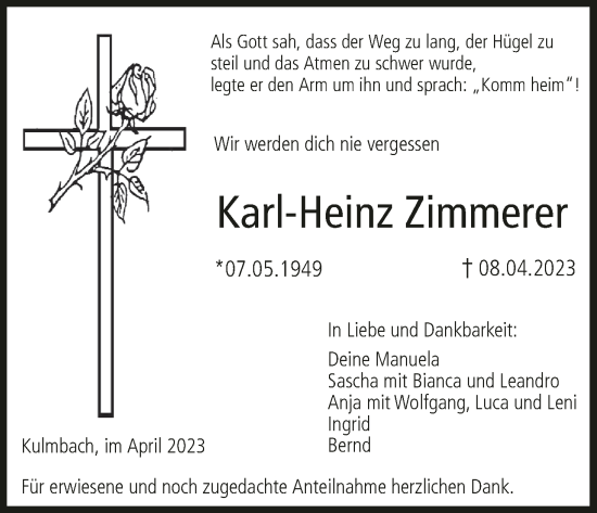 Anzeige von Karl-Heinz Zimmerer von MGO