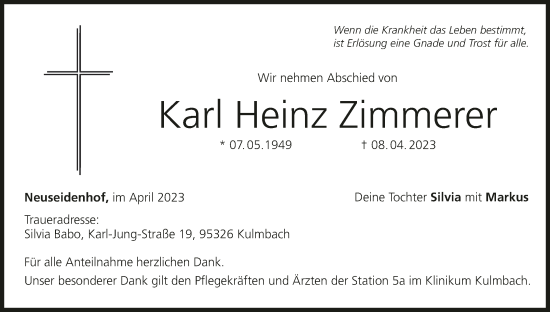 Anzeige von Karl Heinz Zimmerer von MGO