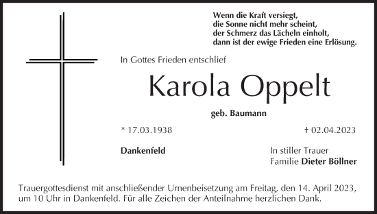 Anzeige von Karola Oppelt von MGO