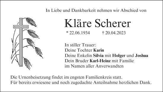 Anzeige von Kläre Scherer von MGO