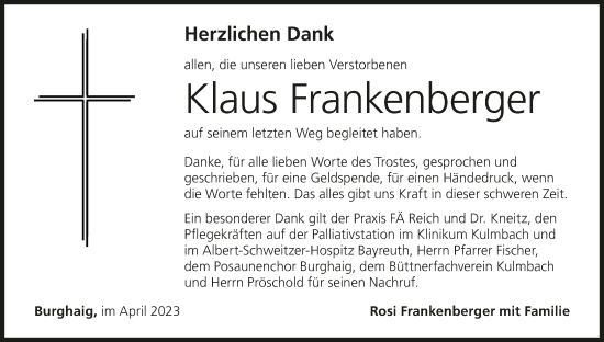 Anzeige von Klaus Frankenberger von MGO