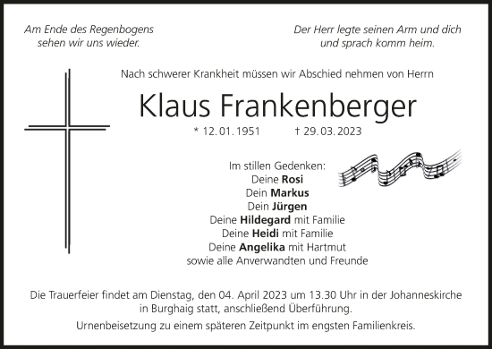 Anzeige von Klaus Frankenberger von MGO
