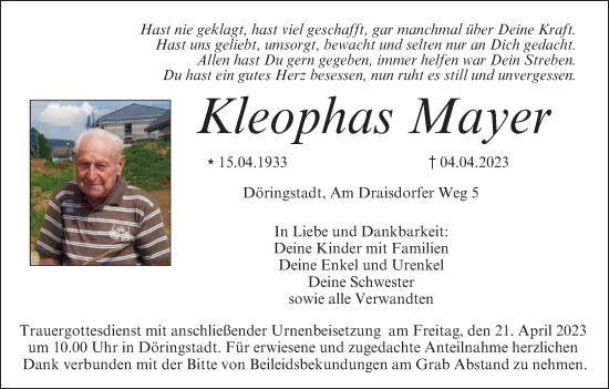 Anzeige von Kleophas Mayer von MGO