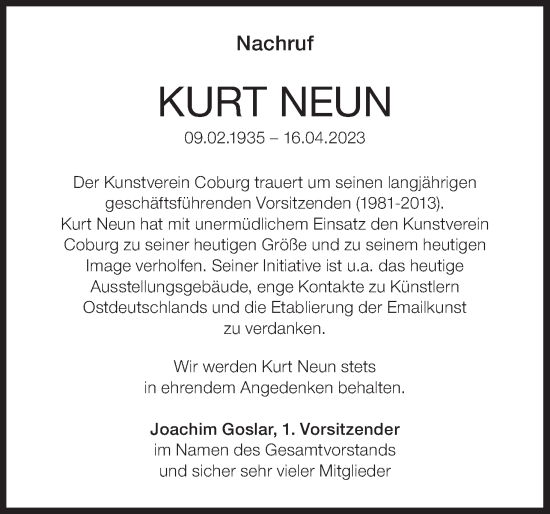 Anzeige von Kurt Neun von MGO