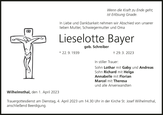 Anzeige von Lieselotte Bayer von MGO