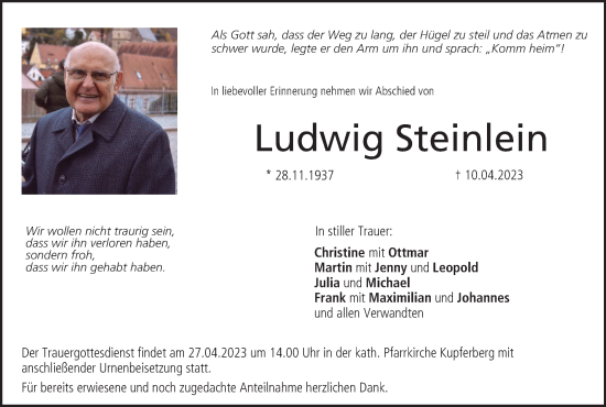 Anzeige von Ludwig Steinlein von MGO