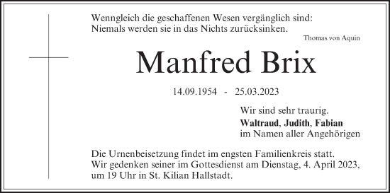 Anzeige von Manfred Brix von MGO