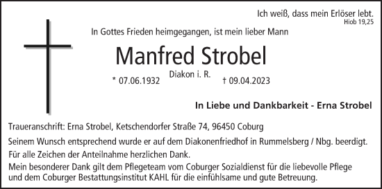 Anzeige von Manfred Strobel von MGO