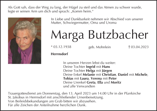 Anzeige von Marga Butzbacher von MGO