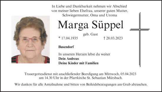 Anzeige von Marga Süppel von MGO