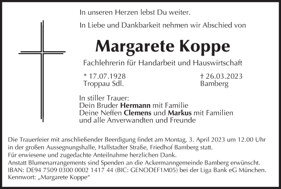 Anzeige von Margarete Koppe von MGO