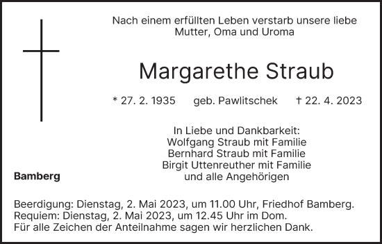 Anzeige von Margarethe Straub von MGO
