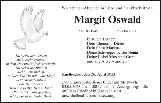 Anzeige von Margit Oswald von MGO