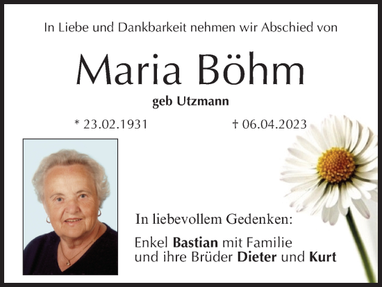 Anzeige von Maria Böhm von MGO