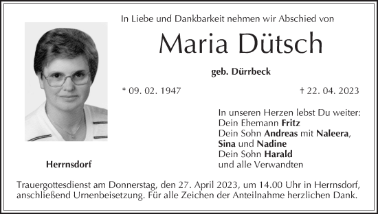 Anzeige von Maria Dütsch von MGO