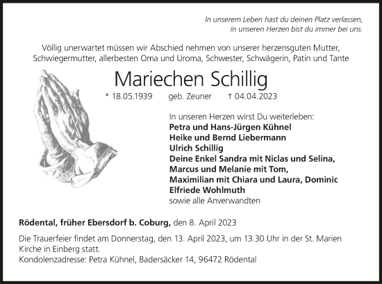 Anzeige von Mariechen Schillig von MGO