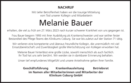 Anzeige von Melanie Bauer von MGO