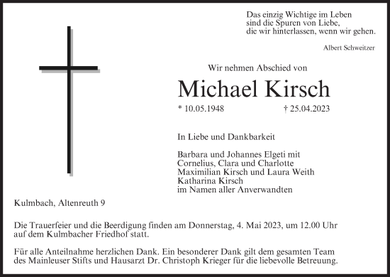 Anzeige von Michael Kirsch von MGO