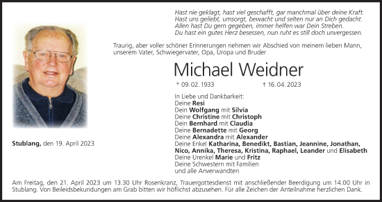 Anzeige von Michael Weidner von MGO